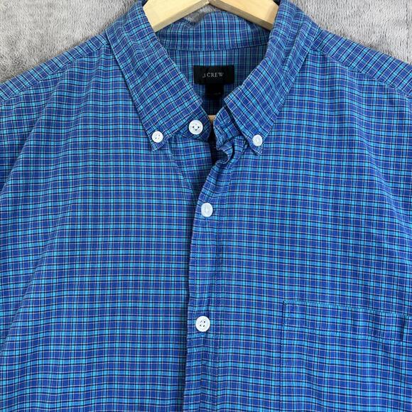 J Crew Shirt Mens Large Blue Green Check 100% Cotton Pocket Button Down Preppy - Picture 3 of 11